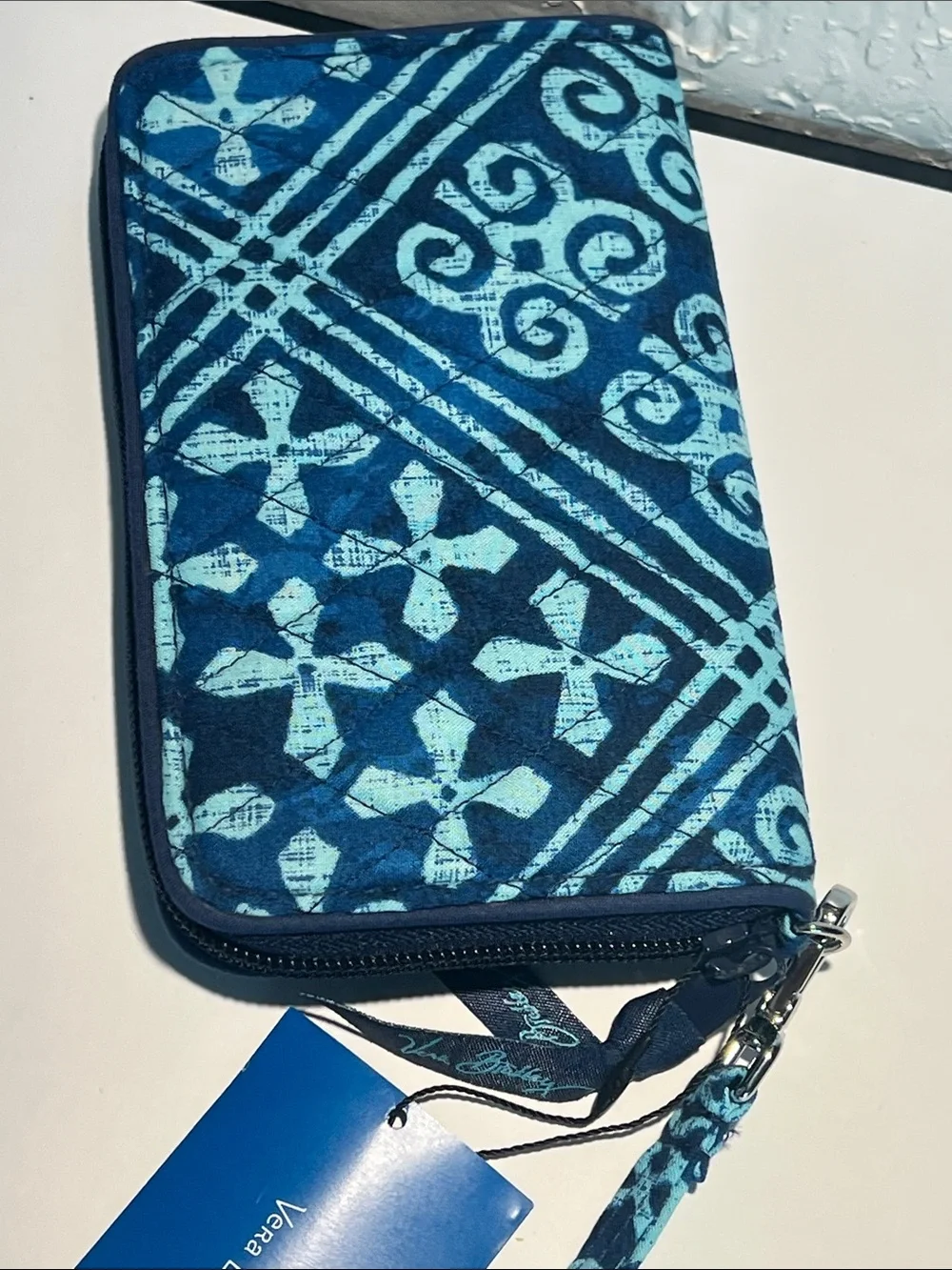 Vera Bradley Teal and Navy Patterned Zip Wallet
